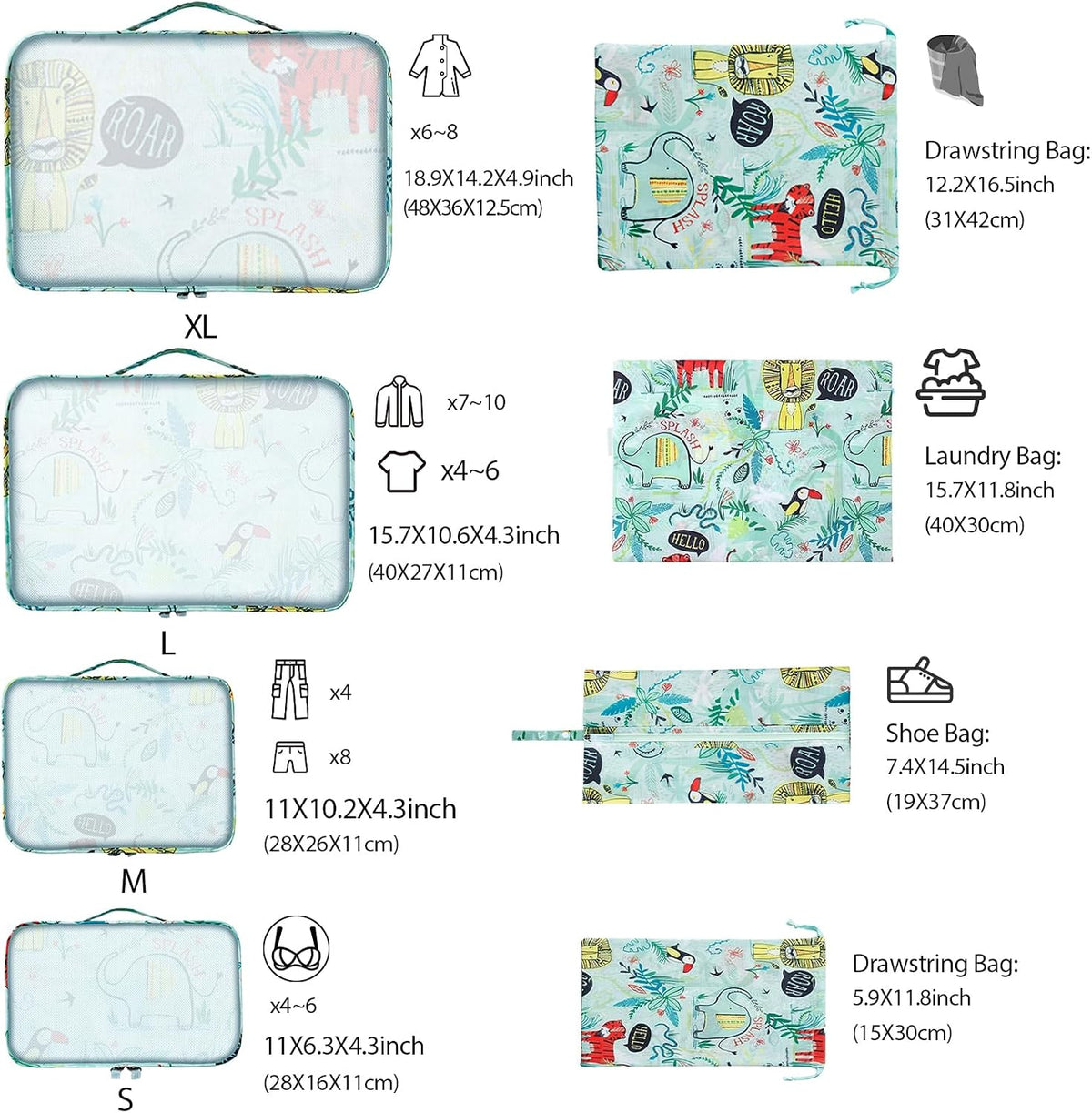 8 Pcs Packing Cubes for Kids, Luggage Packing Organizers, Travel Essentials