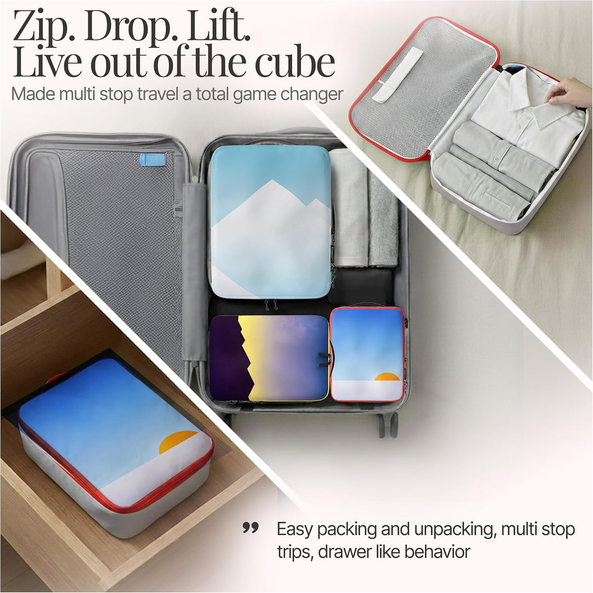 4-Piece Luxury Compression Packing Cubes & Bags for Travel – Maximize Space in Luggage with HybridMax Double-Capacity Design, 50 Luggage Tags, Patented Suitcase Organizer Bags, Lifetime Satisfaction