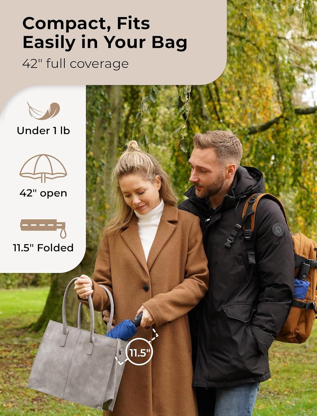 TUMELLA Strongest Windproof Travel Umbrella (Compact, 100MPH Wind-Tested), Light, Portable, One-Handed Use, Automatic Folding Rain Umbrella, Durable, Premium Grip, Fits Car & Backpack
