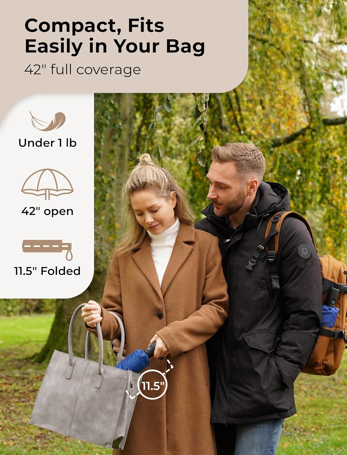 TUMELLA Strongest Windproof Travel Umbrella (Compact, 100MPH Wind-Tested), Light, Portable, One-Handed Use, Automatic Folding Rain Umbrella, Durable, Premium Grip, Fits Car & Backpack