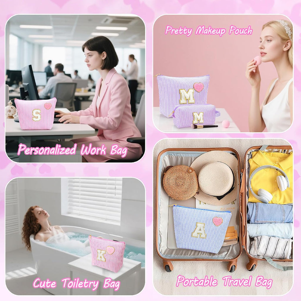 Personalized Initial Makeup Bag Pouch Cute Preppy Makeup Organizer bag