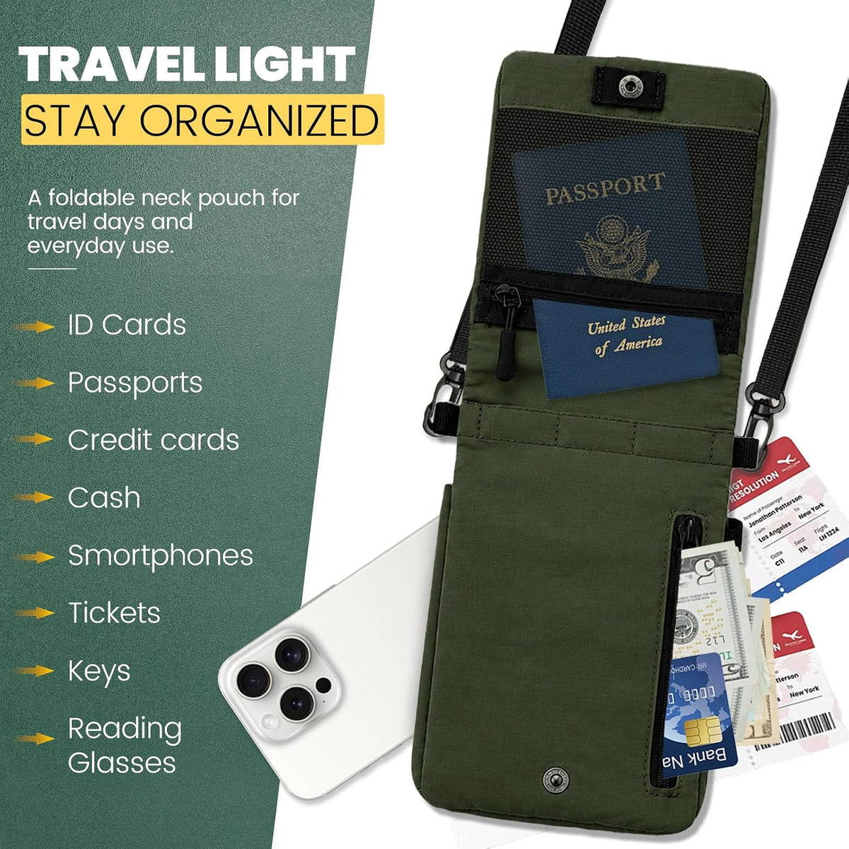 RFID Blocking Passport Holder for Travel Women Wallet Suit Single & Couples, Travel Essentials Neck Wallet with Adjustable Strap and Multi-Pocket Document Organizer Men for International Travelers