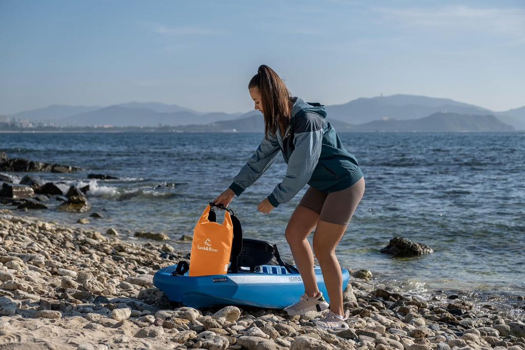 EARTH&RIVER Premium Waterproof Dry Bag Backpack, Extra Thick, Protection for All Water Activities & Camping, Floating Lightweight Dry Bag & IPX8 Waterproof Phone Case (Orange, 10L)
