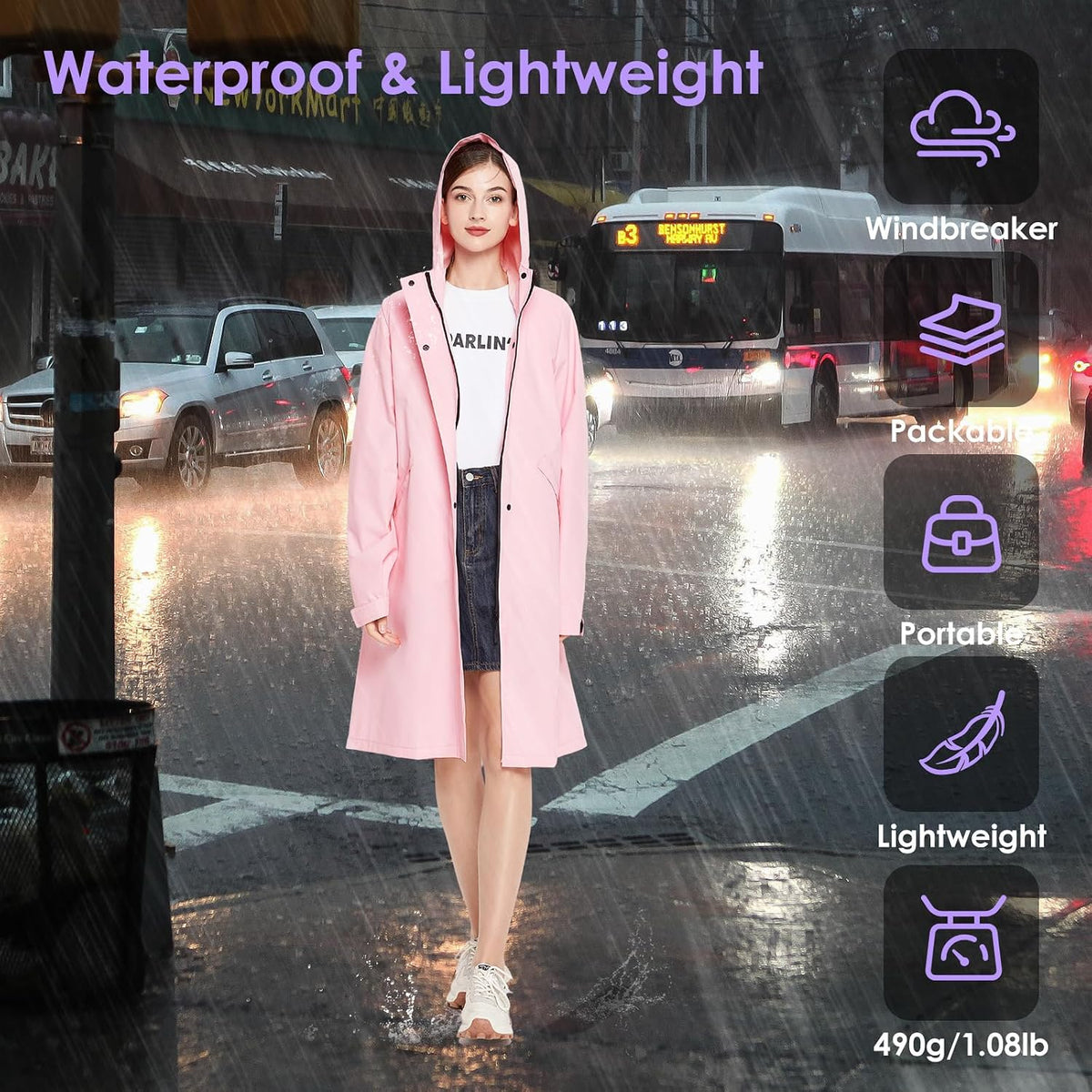 SOPPY Raincoat for Women Ladies Lightweight Long Waterproof Coat Rain Jackets