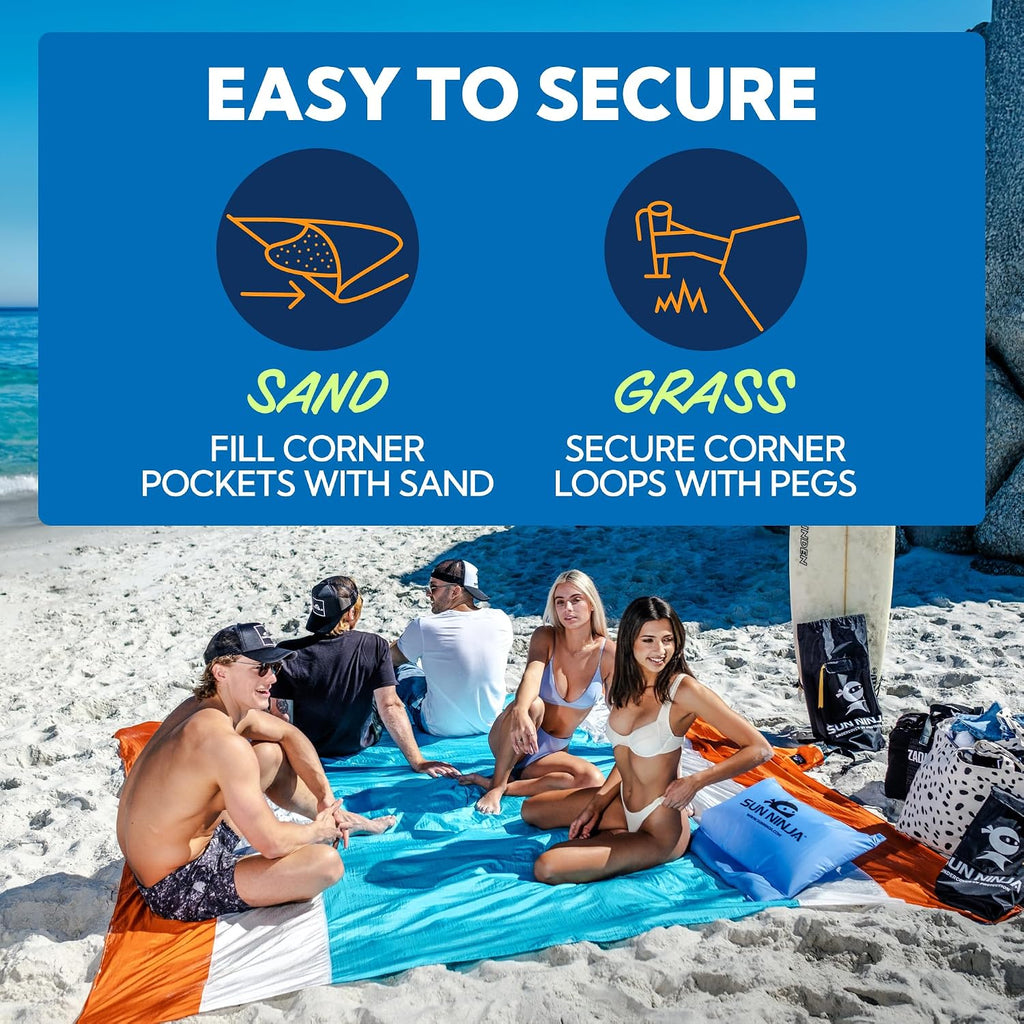 SUN NINJA Sand Free Beach Blanket, Sandproof Beach Mat, 10ft x 9ft, Camo