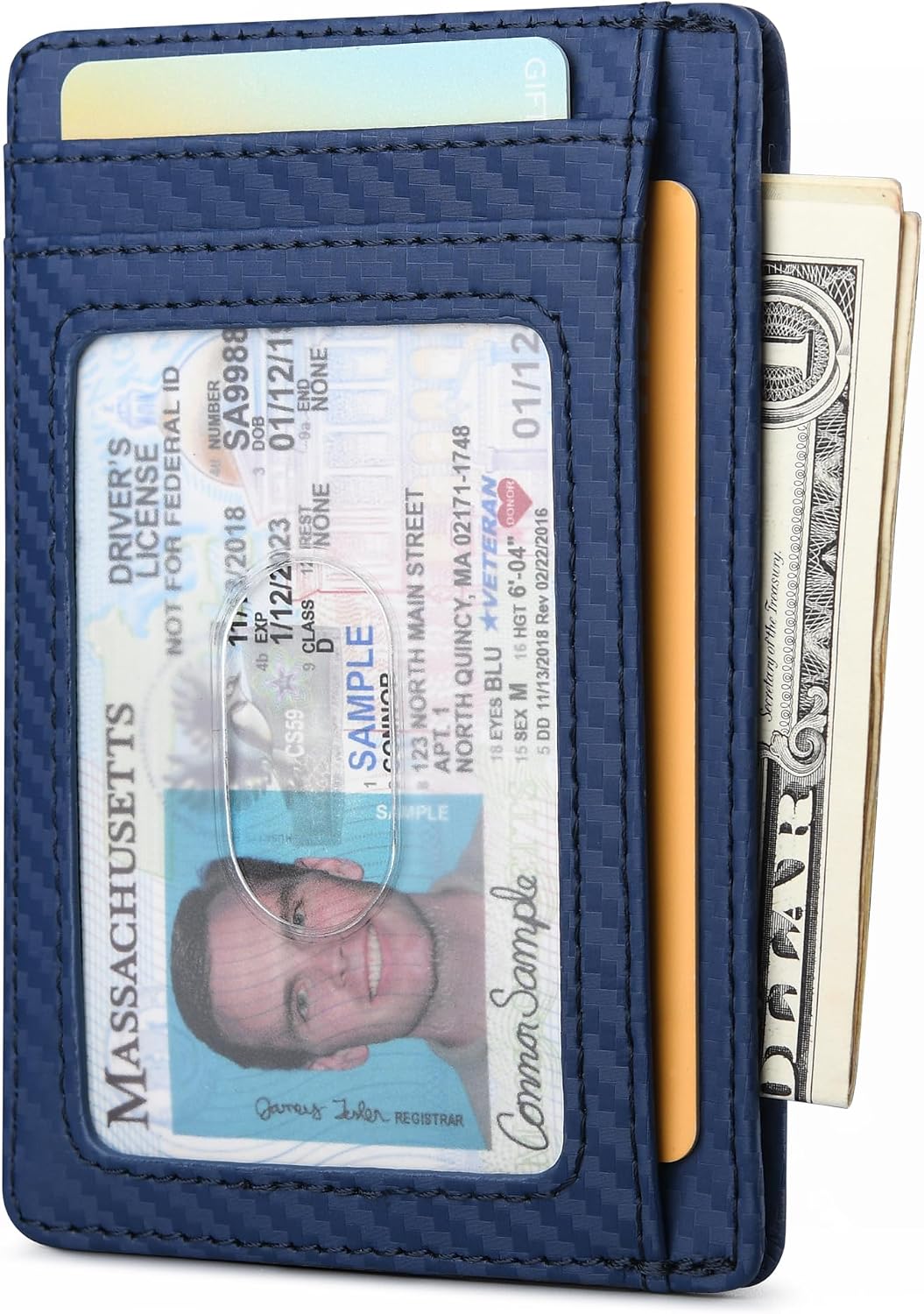 Buffway Slim Minimalist Front Pocket RFID Blocking Leather Wallets for Men and Women - Carbon Fiber Blue