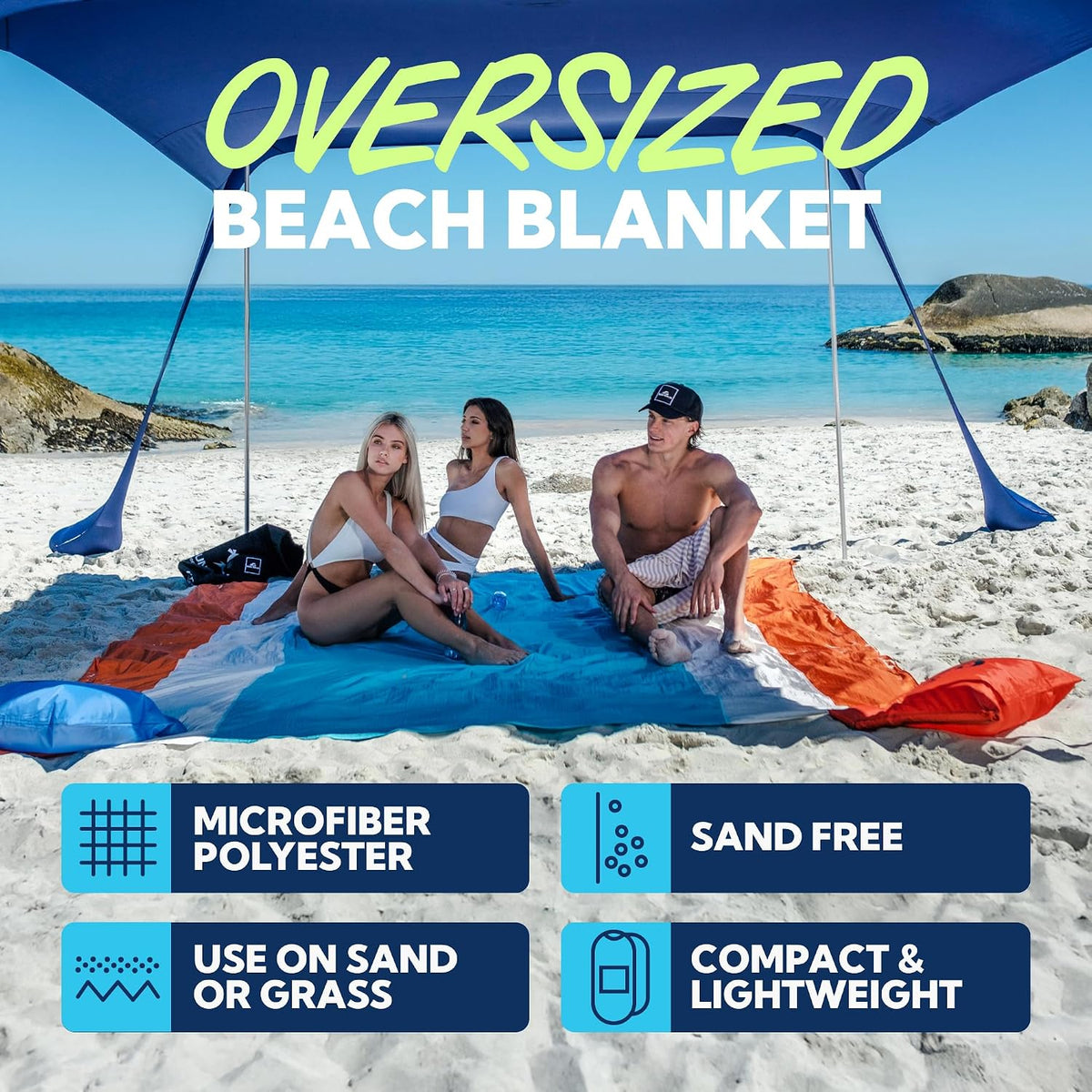SUN NINJA Sand Free Beach Blanket, Sandproof Beach Mat, 10ft x 9ft, Camo