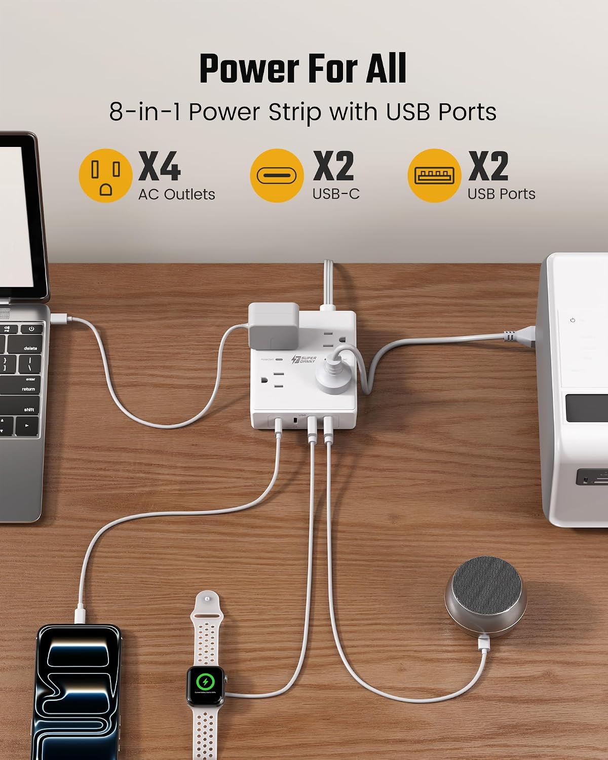 SUPERDANNY 10 Ft Long Extension Cord Flat Plug Power Strip Surge Protector