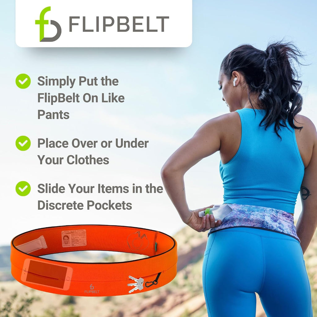 FlipBelt Classic Running Belt, Phone Holder for Running, Money Belt Pouch