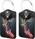 American Flag and Bald Eagle Luggage Tag for Suitcase 2 Pack Leather Luggage Tag with Privacy Flap Name ID Label and Metal Loop for Women Men Travel