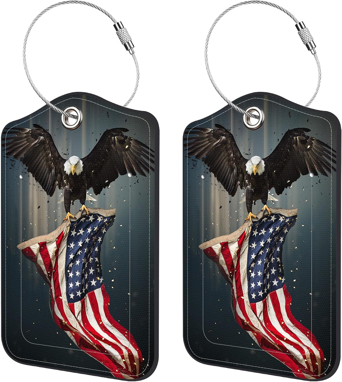 American Flag and Bald Eagle Luggage Tag for Suitcase 2 Pack Leather Luggage Tag with Privacy Flap Name ID Label and Metal Loop for Women Men Travel