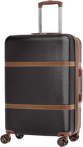 Amazon Basics 24-inch Hardside Checked Luggage With Leather Detailing, Expandable Spinner Suitcase With 4 double Wheels, Scratch-Resistant Surface, Black
