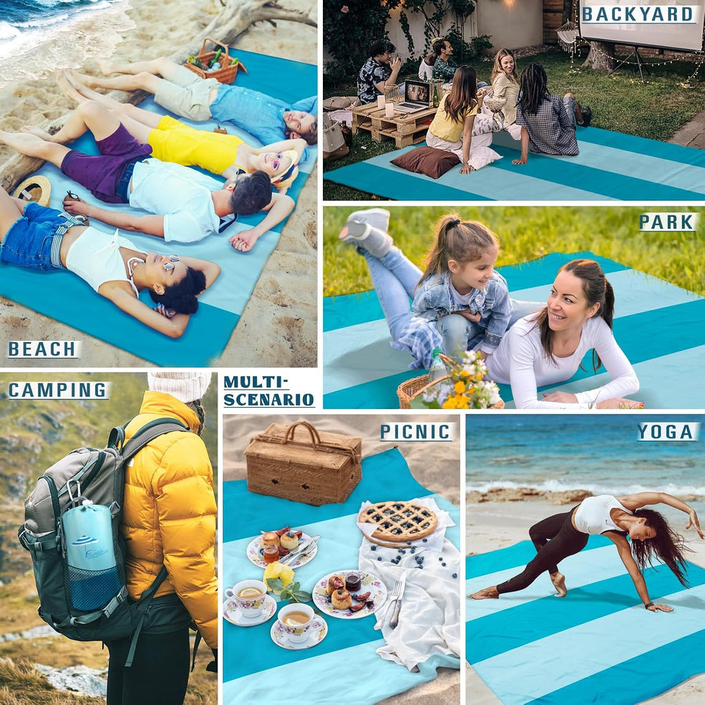 Beach Blanket Sandproof Waterproof Oversized 78"x81"/10'x9' Compact mat
