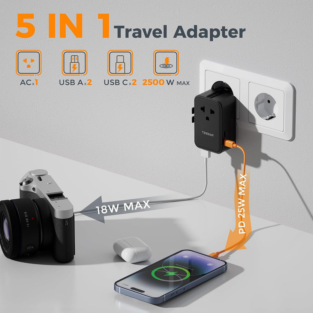 TESSAN International Power Adapter PD 25W, Black