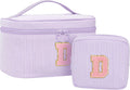 MONSTINA Personalized Initial Makeup Bag for Women Teen Girls, Purple D