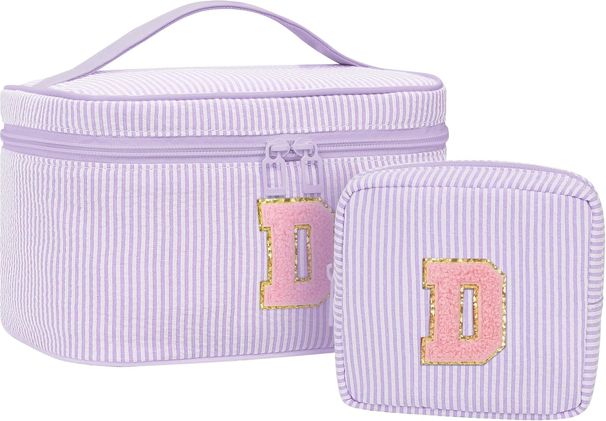 MONSTINA Personalized Initial Makeup Bag for Women Teen Girls, Purple D