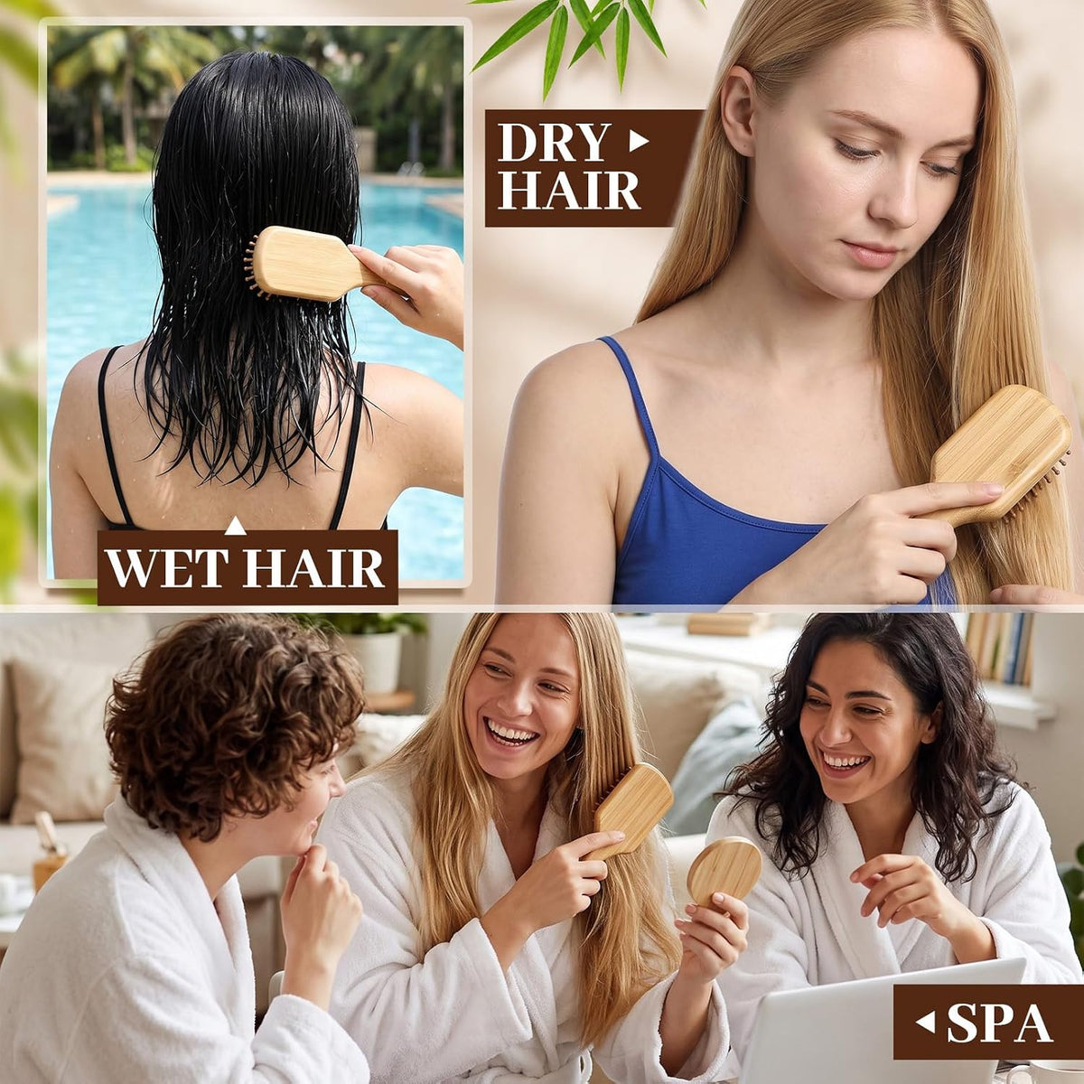 Meanplan Mini Bamboo Hair Brush Bulk with Mirror for Woman, 24 Pack, Square