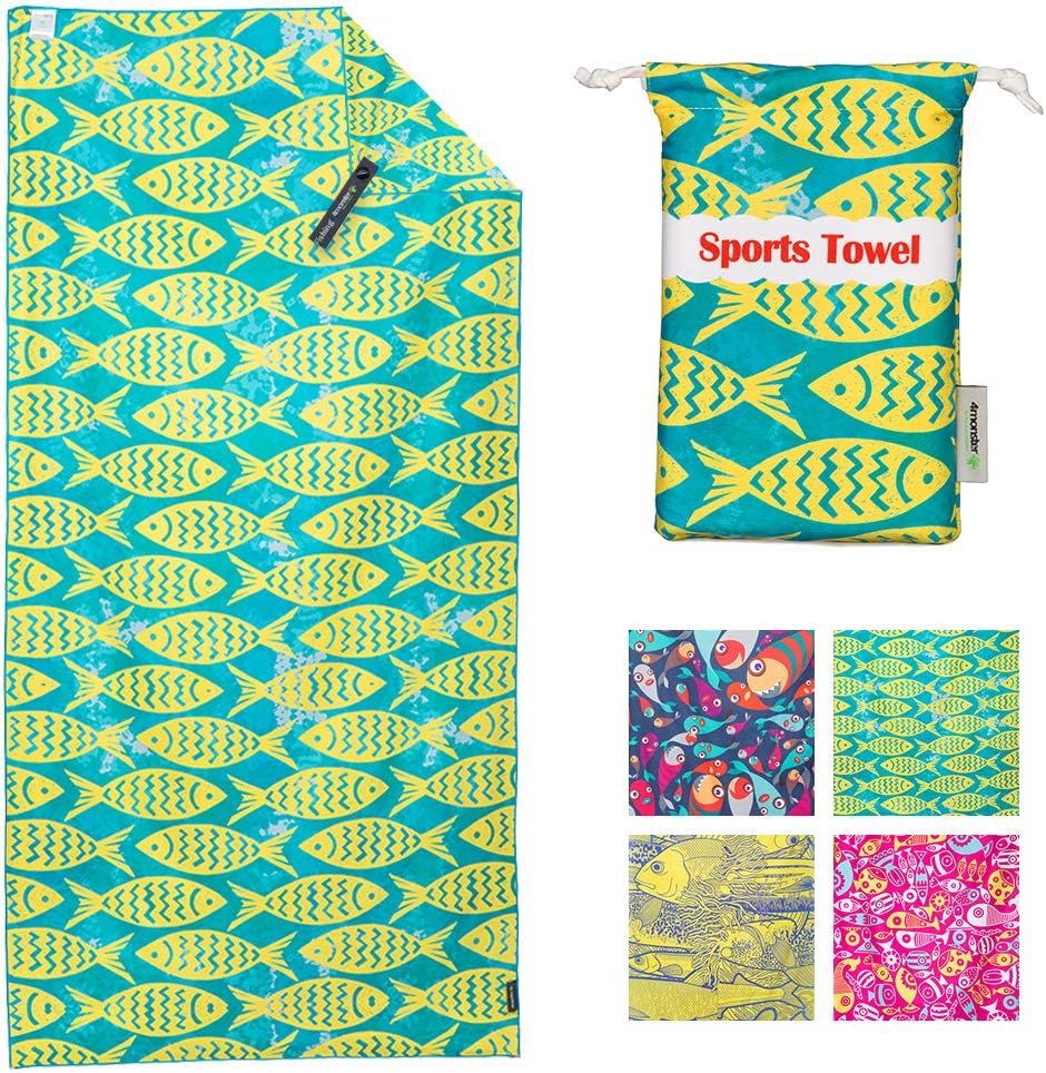 4Monster Quick Dry Beach Towel, Ultra Absorbent Microfiber Travel Towel, Lightweight & Compact for Beach, Swimming, Camping, Pool, Water Sports & Yoga