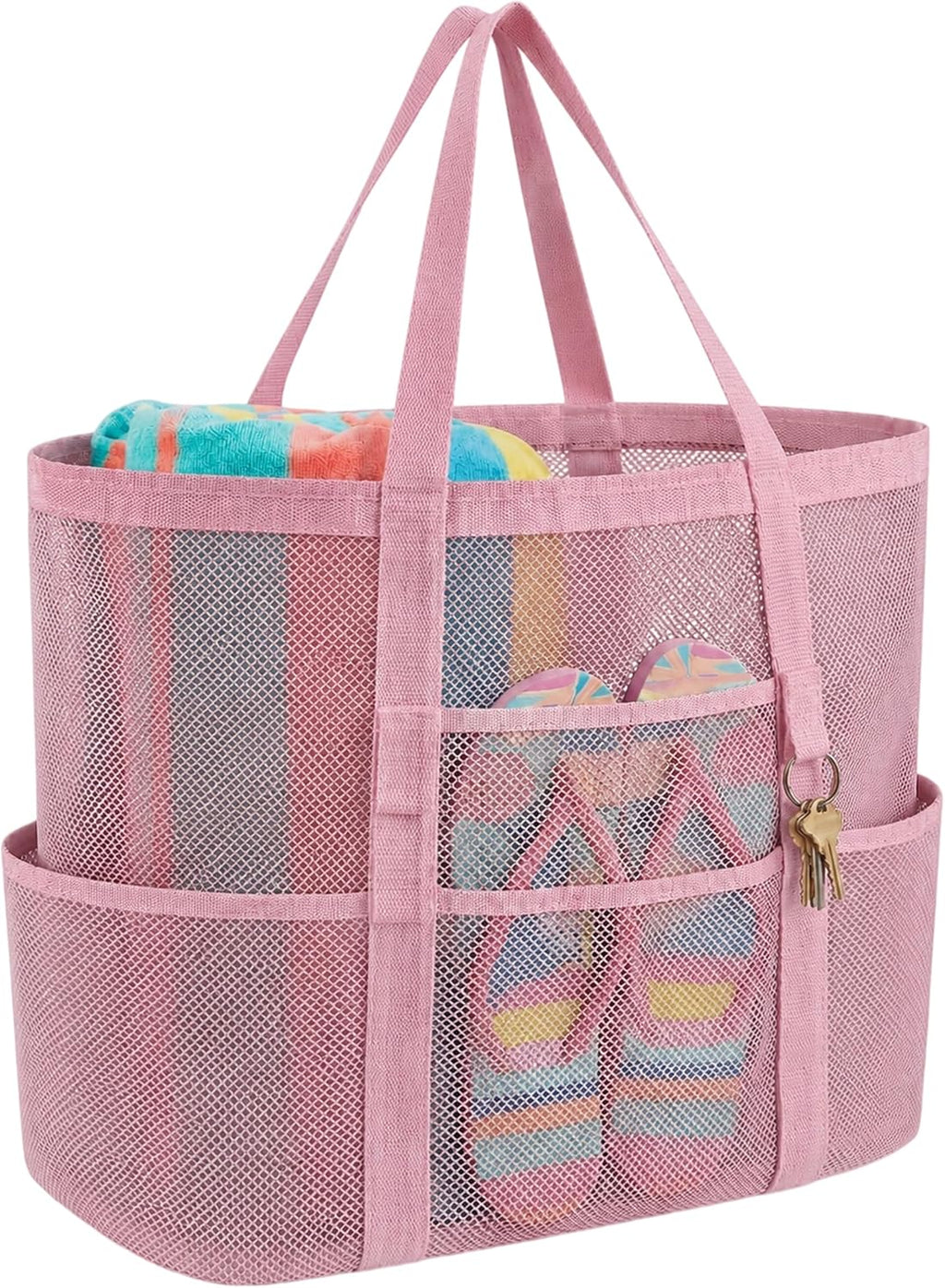 Mesh Beach Bag with 9 Pockets for Family Pool Days and Travel