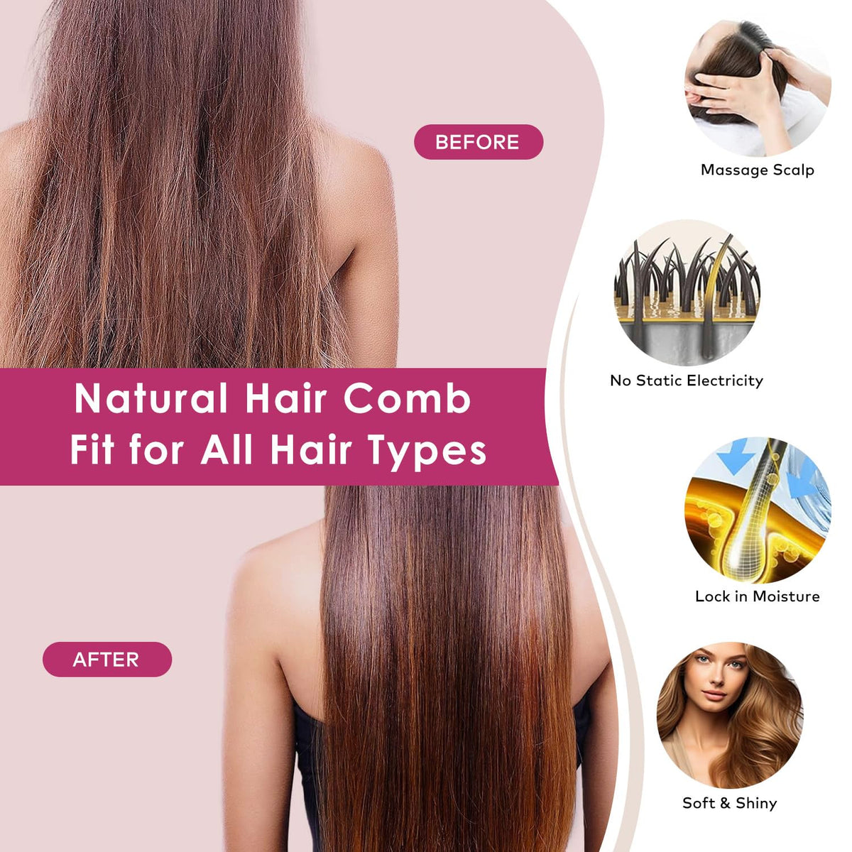 Travel Mini Sandalwood Hair Brush Comb for Women & Kids, Melous Wooden Bamboo Anti-Static Detangler Brush Massage Scalp Comb for Hair Growth
