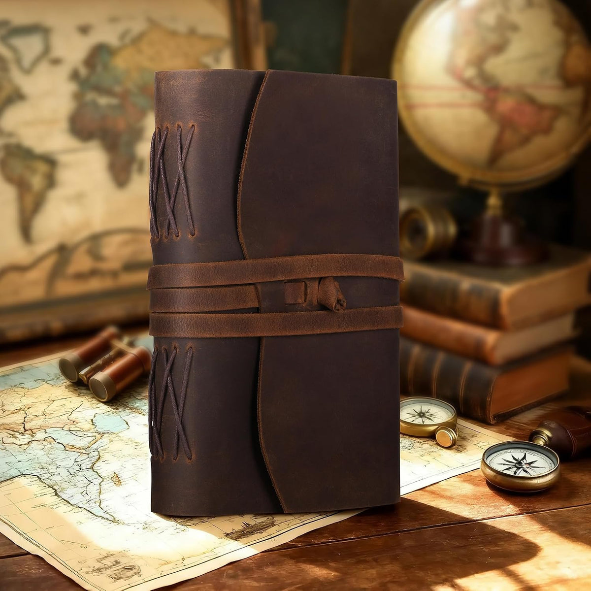 Leather Journal Notebook Genuine Leather Bound Journal Cover for Writing 300 Handmade Kraft A5 Lined Pages Vintage Journal Daily Notepad for Men Women Travel, Brown (8''x6'')