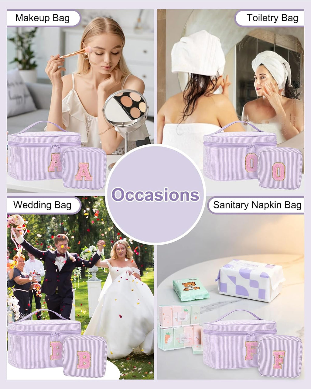 MONSTINA Personalized Initial Makeup Bag for Women Teen Girls, Purple G