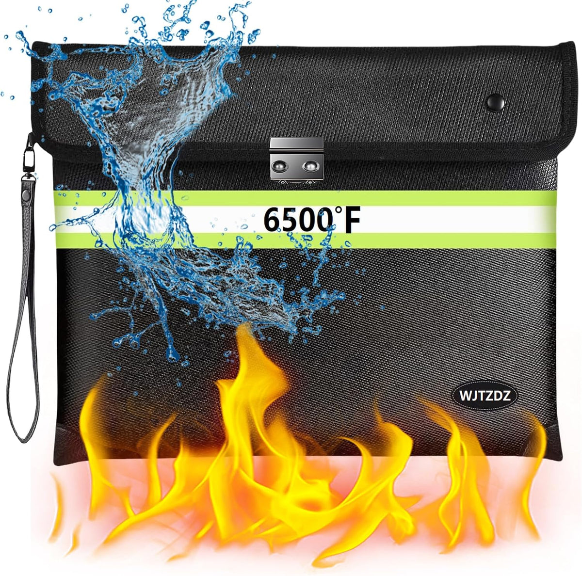 6500°F Fireproof Document Bag with Lock, Upgraded Fireproof/Waterproof Money Bag with Zipper/Reflective Strip,Storage Pouch for Cash,Cell Phone,Passport