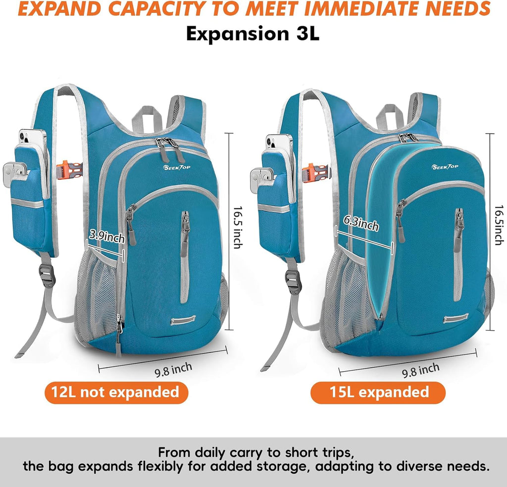 Seektop Small Hiking Backpack Expandable 12L-15L