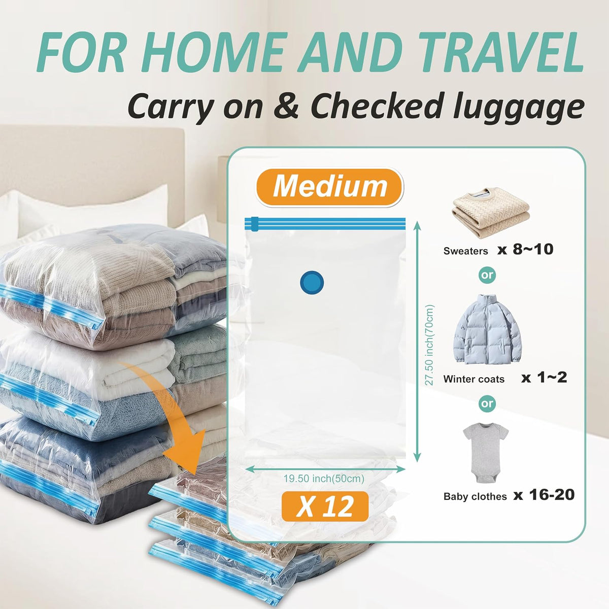 Vacuum Storage Bags with Hand Pump, Vacuum Seal Space Saver Bags,12 Medium