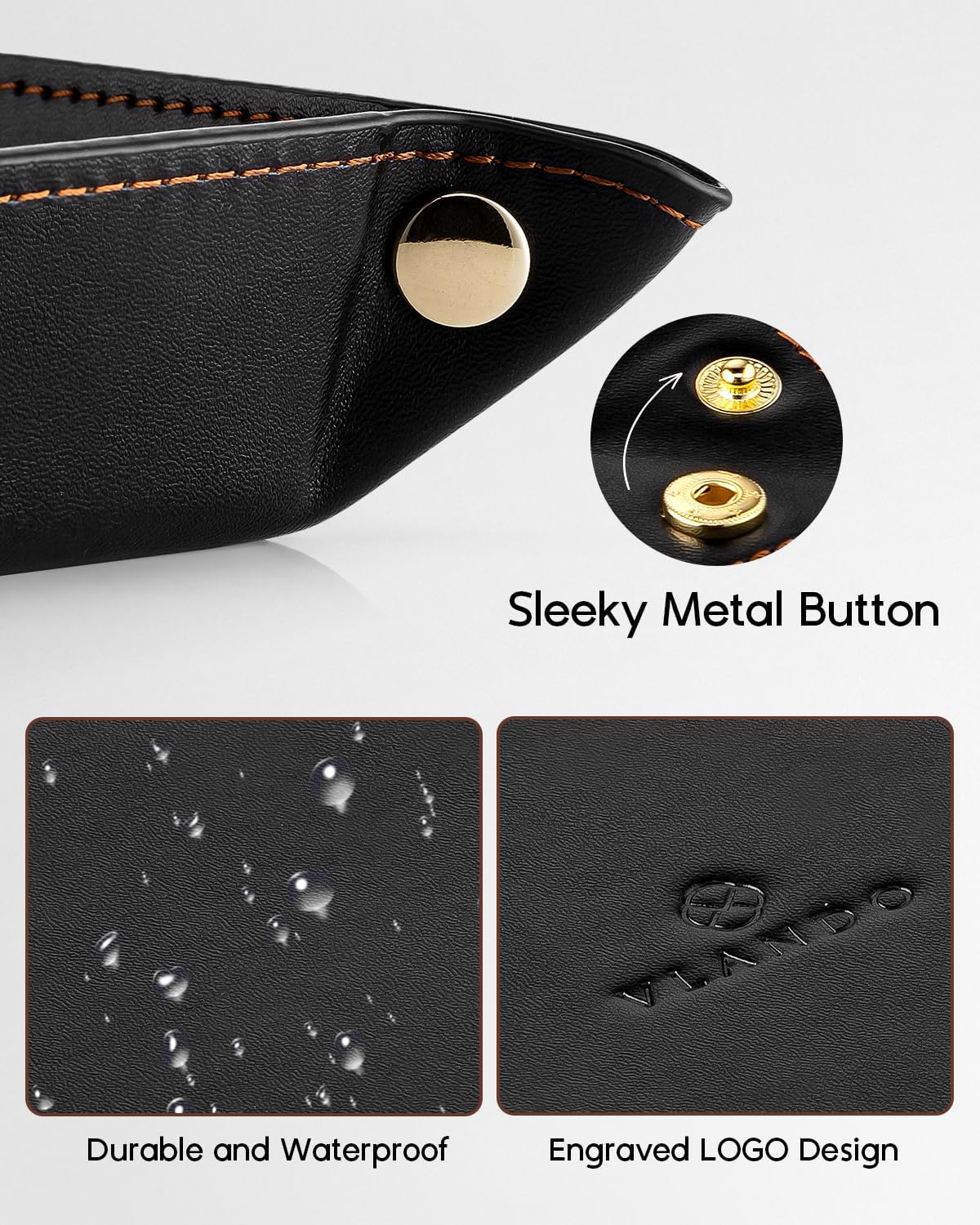 VLANDO Valet Tray, Foldable PU Leather Catchall Tray, Black