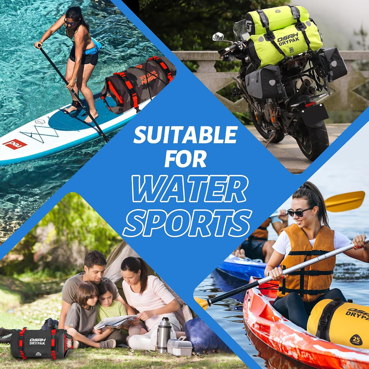 OSAH DRYPAK 25L Waterproof Dry Bag - Motorcycle Luggage Tail Bag with Straps for Back Seat, Roll Top Lightweight Waterproof Backpack Sack for Travel, Swimming, Boating, Kayaking, Camping and Beach