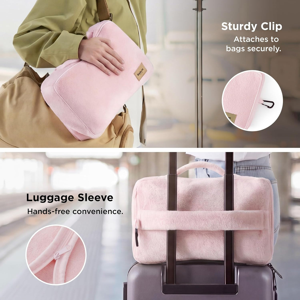 Bedsure Travel Blanket Set with Inflatable Neck Pillow and Eye Mask, Pink