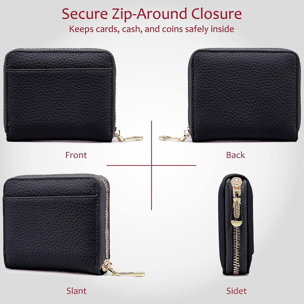 RFID Blocking Leather Wallets for Women, Zip Around Small Wallet