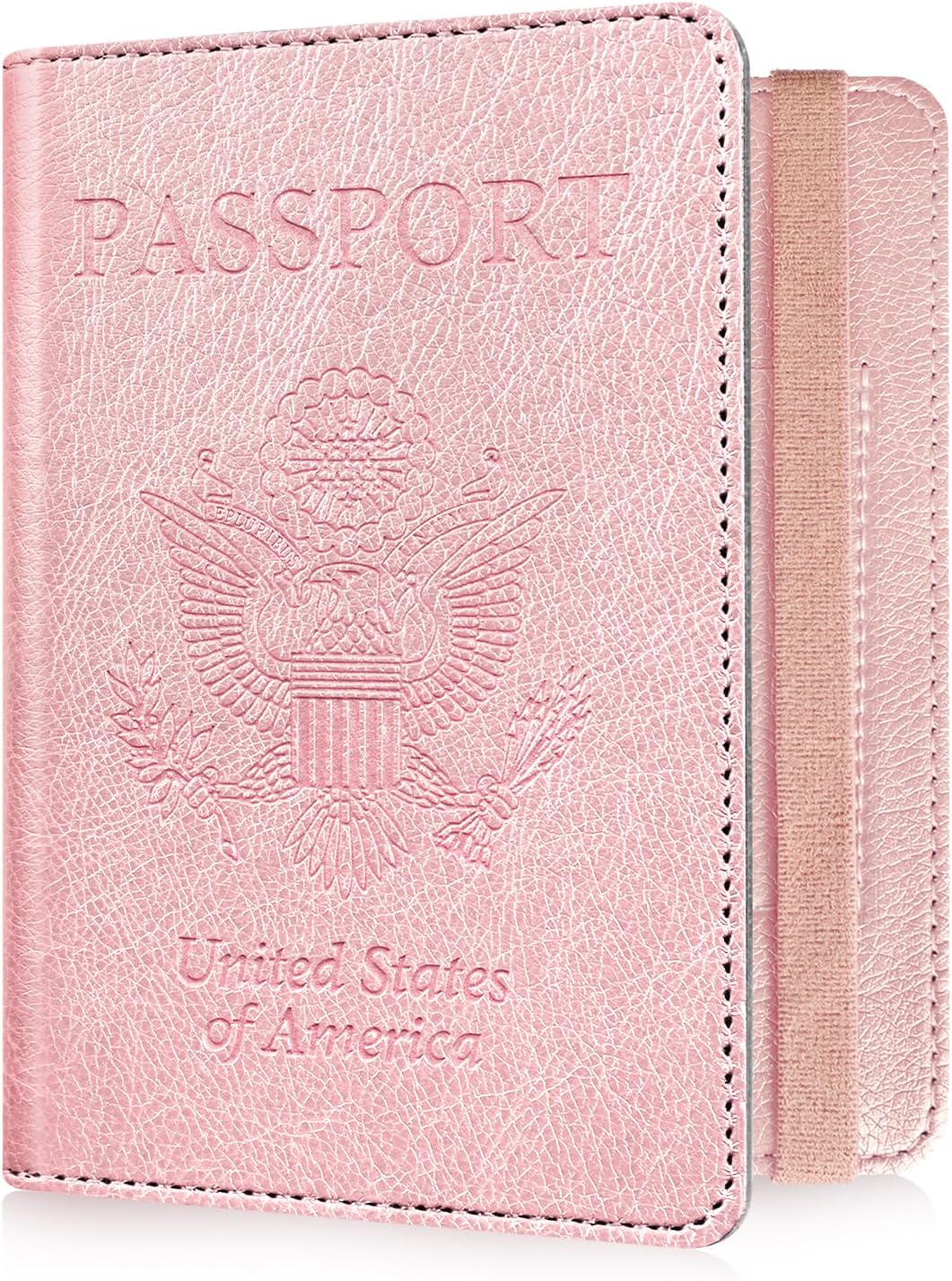 RSAquar Passport Holder for Women and Men, Premium PU Leather RFID Blocking Travel Passport Wallet Cover Documents Organizer, Rose Gold