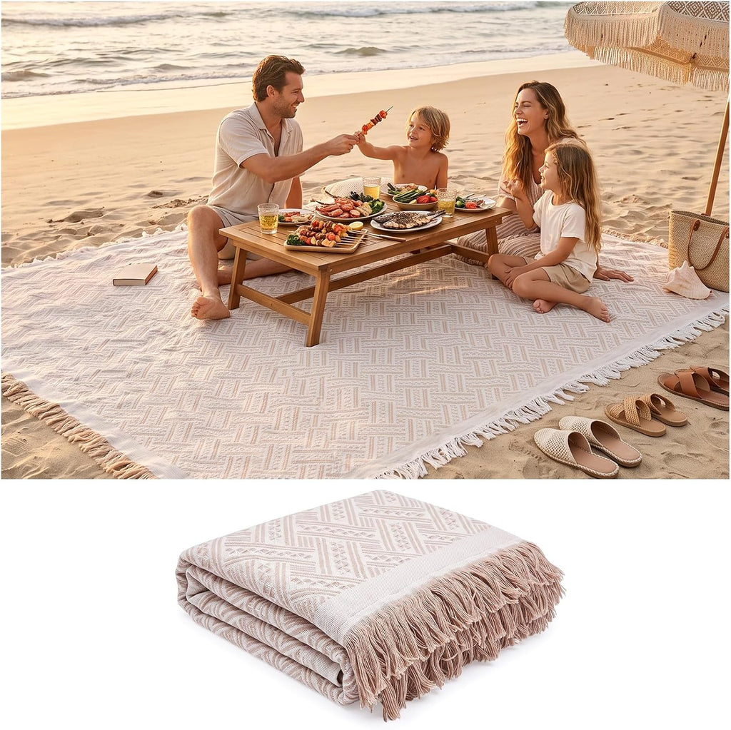 Extra Large Boho Beach Mat Picnic Outdoor Blanket Woven Giant Towel Camping Gear Cruise Essential 2026 Summer Vacation Must Have Airplane Travel Accessories Costa Rica Bahamas Hawaii Trip Stuff Gift