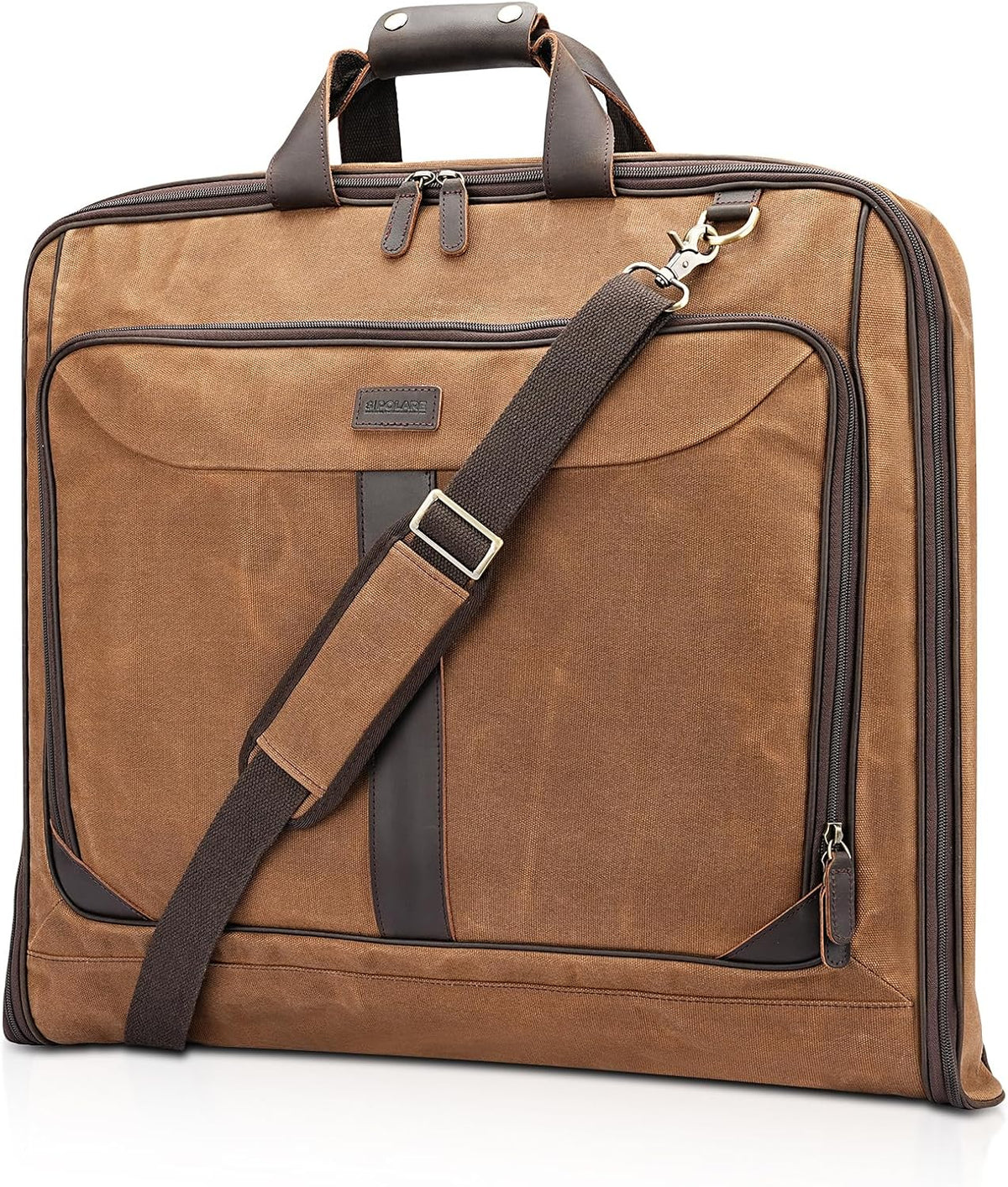 Polare Waxed Canvas Full Grain Leather Trim Garment Carry on Bag for Business Travel, Waterproof Hanging Suit Luggage Bag Wrinkle-Free Suit Cover with YKK Zipper and Shoulder Strap