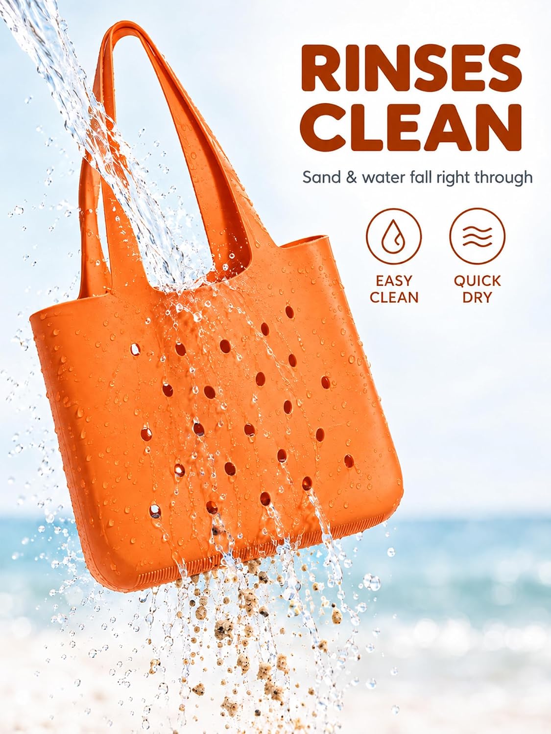 Silicone Beach Bag, Waterproof Large Tote Bag for Women, Charm Compatible Bag