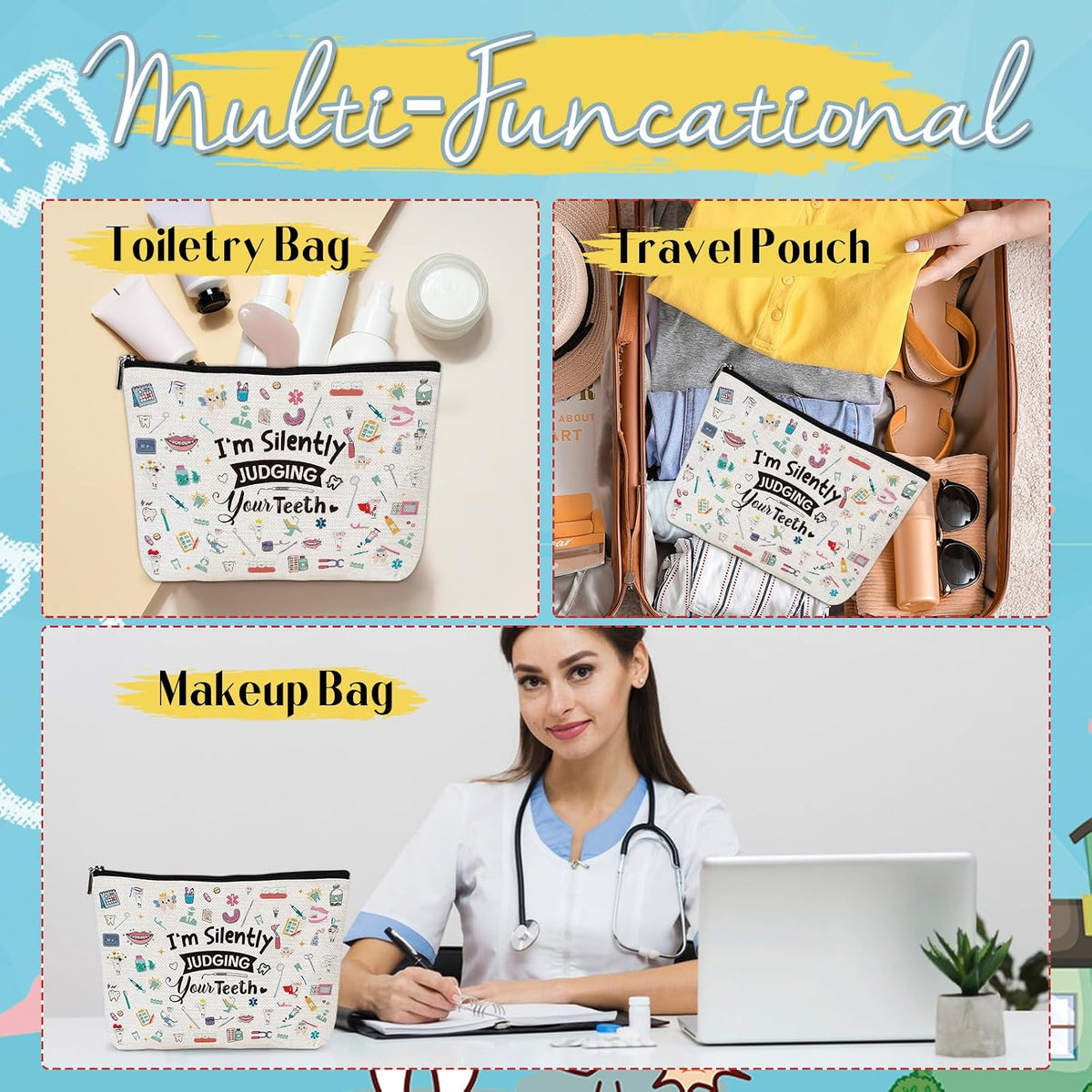 Dental Hygienist Gift for Women - Dental Assistant Gifts Makeup Bag, Dentist Gift Cosmetic Bag with Zipper, Dental Hygiene Appreciation Gifts, Dental Students Graduation Gifts