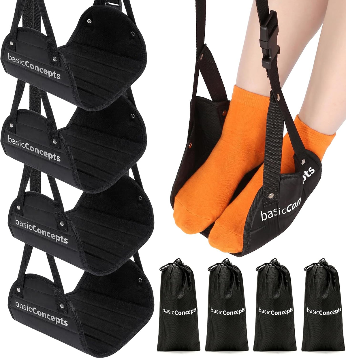 Airplane Footrest (4 Pack), Perfect Foot Hammock for Airplane Travel or Office - Relax Your Feet