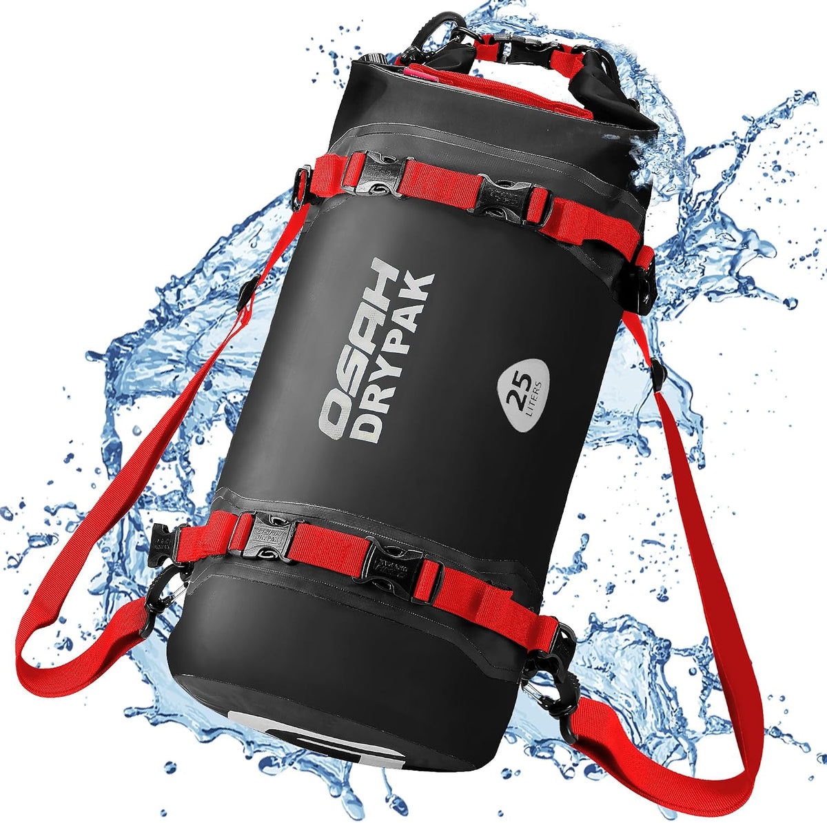 OSAH DRYPAK 25L Waterproof Dry Bag - Motorcycle Luggage Tail Bag with Straps for Back Seat, Roll Top Lightweight Waterproof Backpack Sack for Travel, Swimming, Boating, Kayaking, Camping and Beach