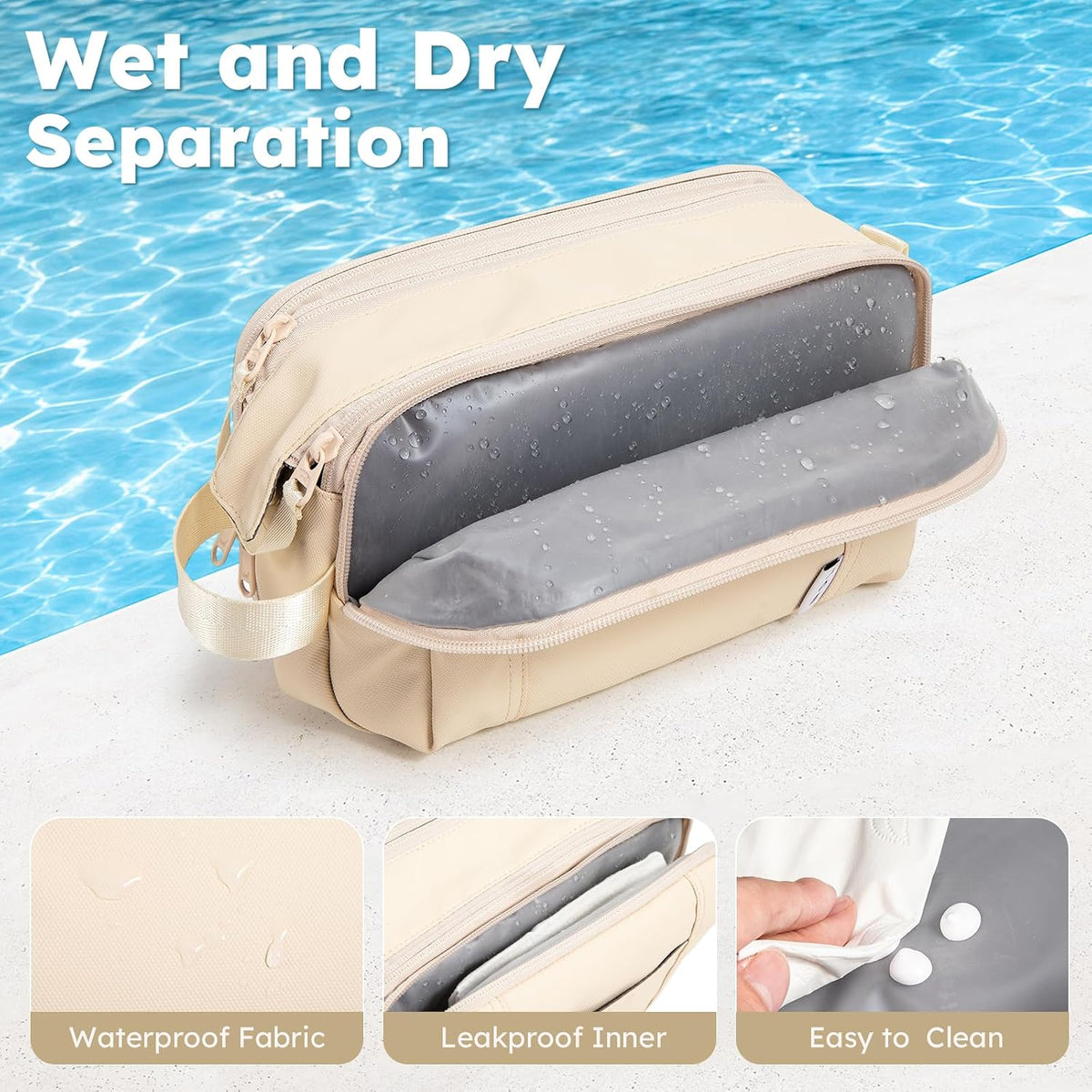 NOL Toiletry Bag for Men/Women, Water-Resistant Nylon Travel Organizer with Multiple Compartments, Flat-Open Makeup Cosmetic Bag with Dual Zippers & Side Handle, Shaving Dopp Kit for Toiletries, Cream