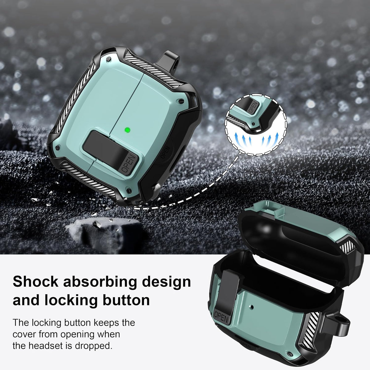 RFUNGUANGO Compatible with Samsung Galaxy Buds 3 Pro Case(2024) / Buds3 FE (2025) / Buds 3 Case (2024) with Carabiner & Cleaning Kit Phone Stand, Strong Drop Protection, Green