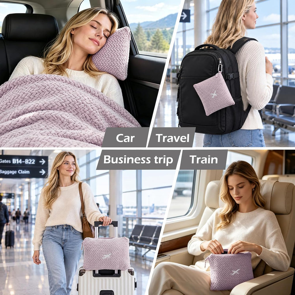 NEWCOSPLAY Travel Blanket with Storage Bag for Airplane Travel, Purple