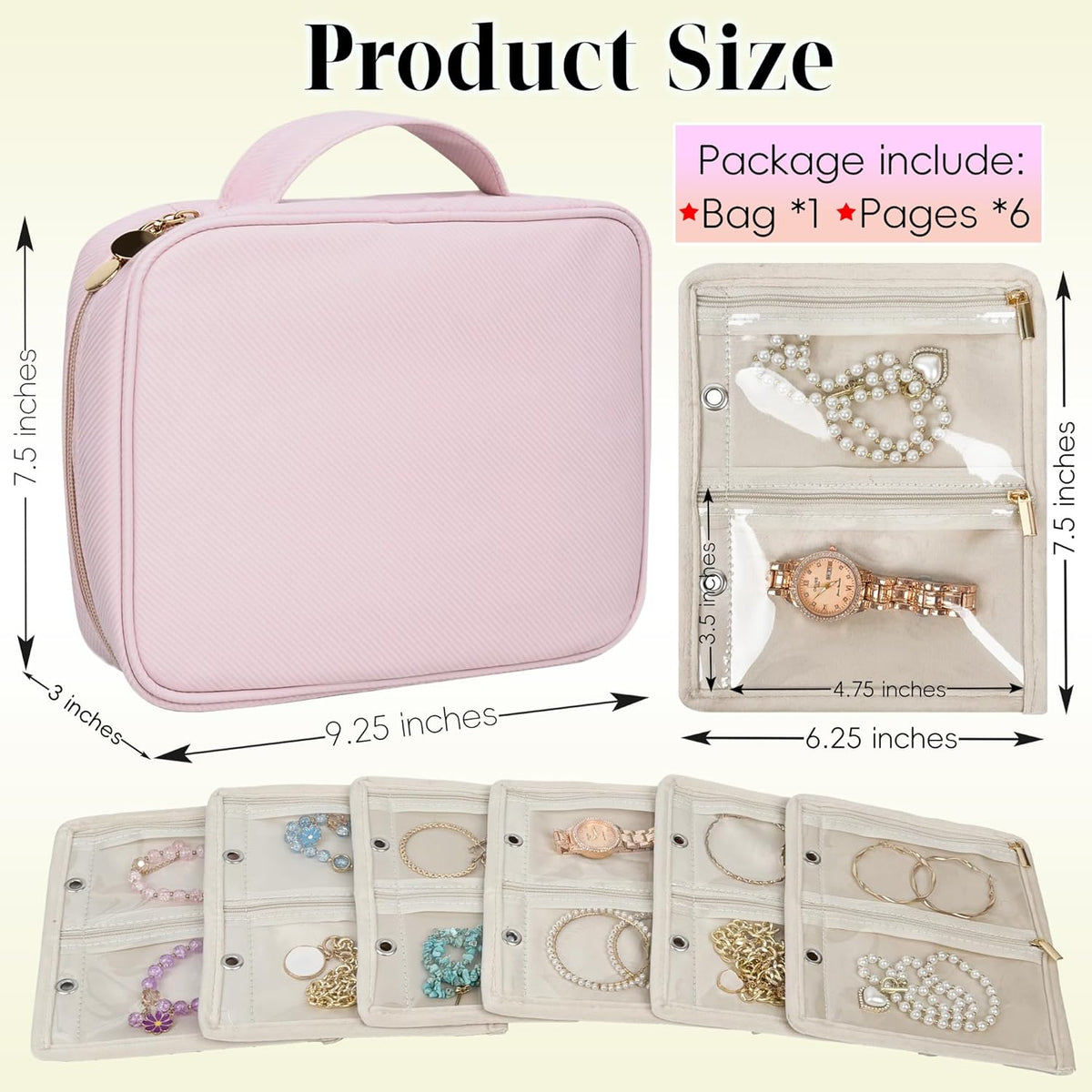 Travel Jewelry Organizer Case,Small Jewelry Bags for Traveling, Jewelry Binder with 24 Pcs Clear Zipper Velvet Pouches (Pink)
