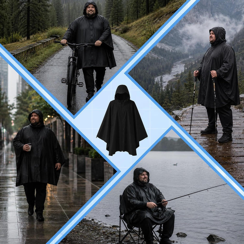 King Mills Zipper Plus Size Rain Poncho, Reusable Rain Ponchos for Adults Plus Size with Zipper, Adult Ponchos with Hood