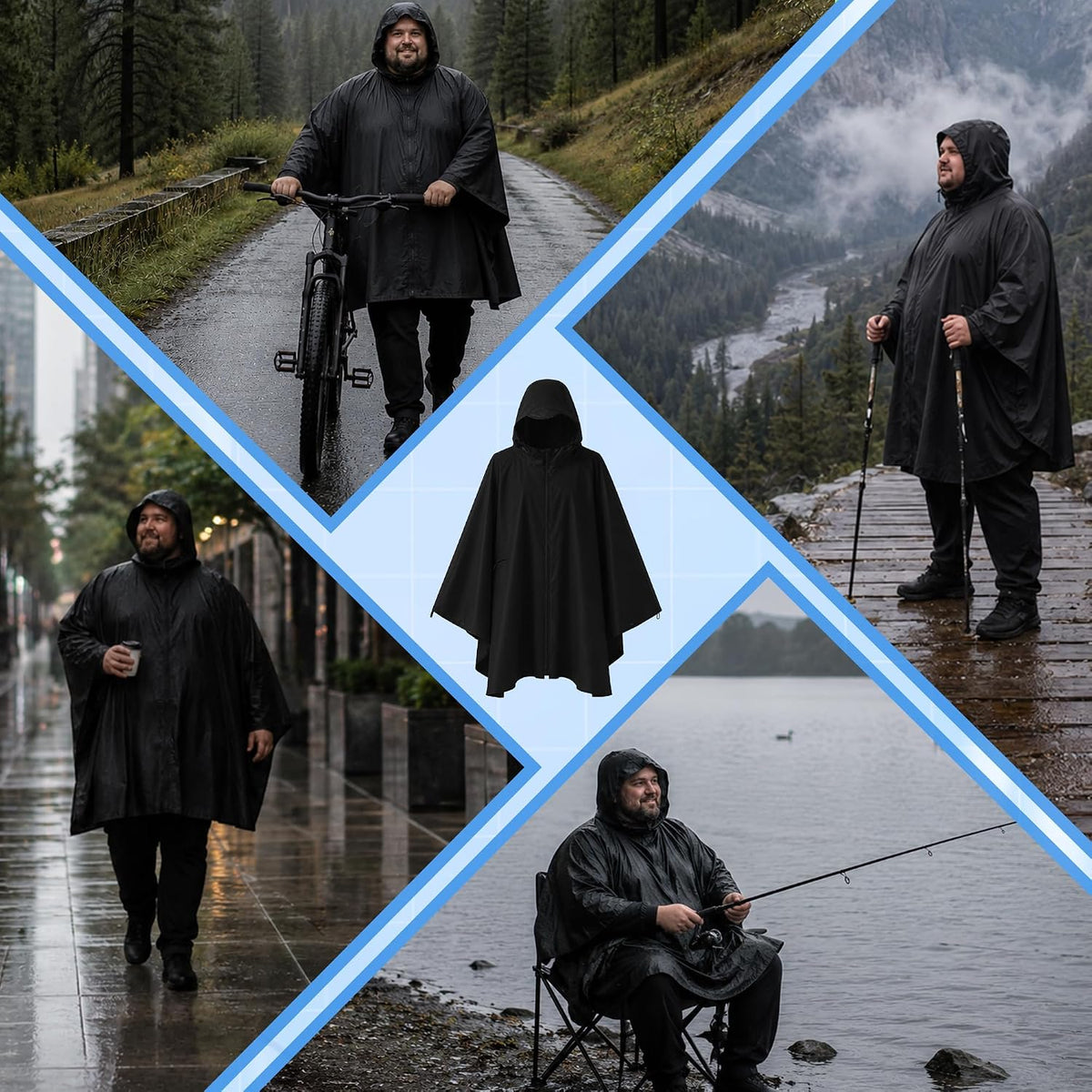 King Mills Zipper Plus Size Rain Poncho, Reusable Rain Ponchos for Adults Plus Size with Zipper, Adult Ponchos with Hood