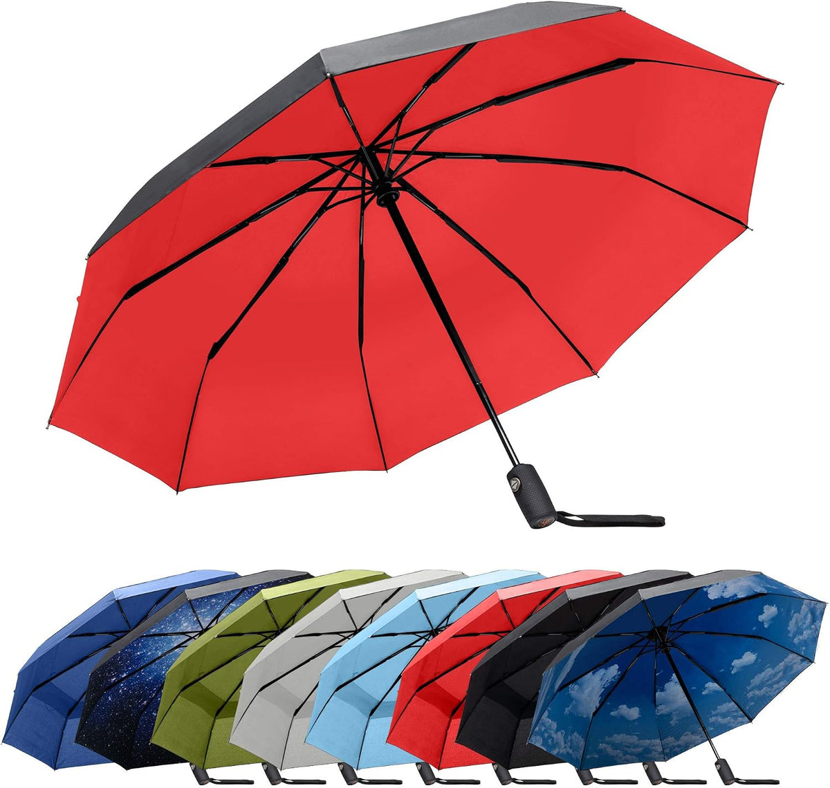 RainPlus Windproof Travel Umbrella - Compact, Automatic, Folding and Portable - Umbrellas For Rain for Men and Women - Car, Backpack, Purse, Strong & Wind Resistant