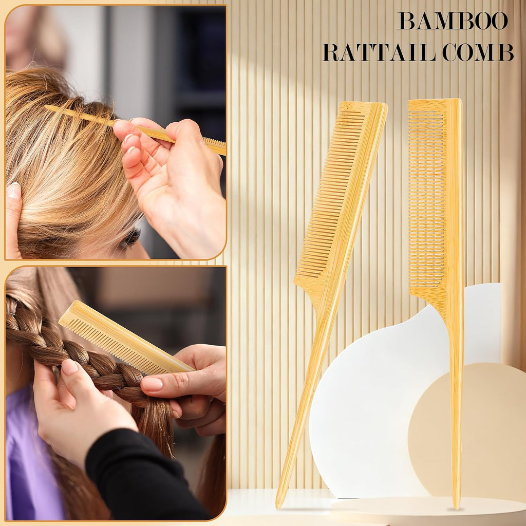 BFWood Bamboo Hair Brush Set, Wooden Detangling Hairbrush for Travel