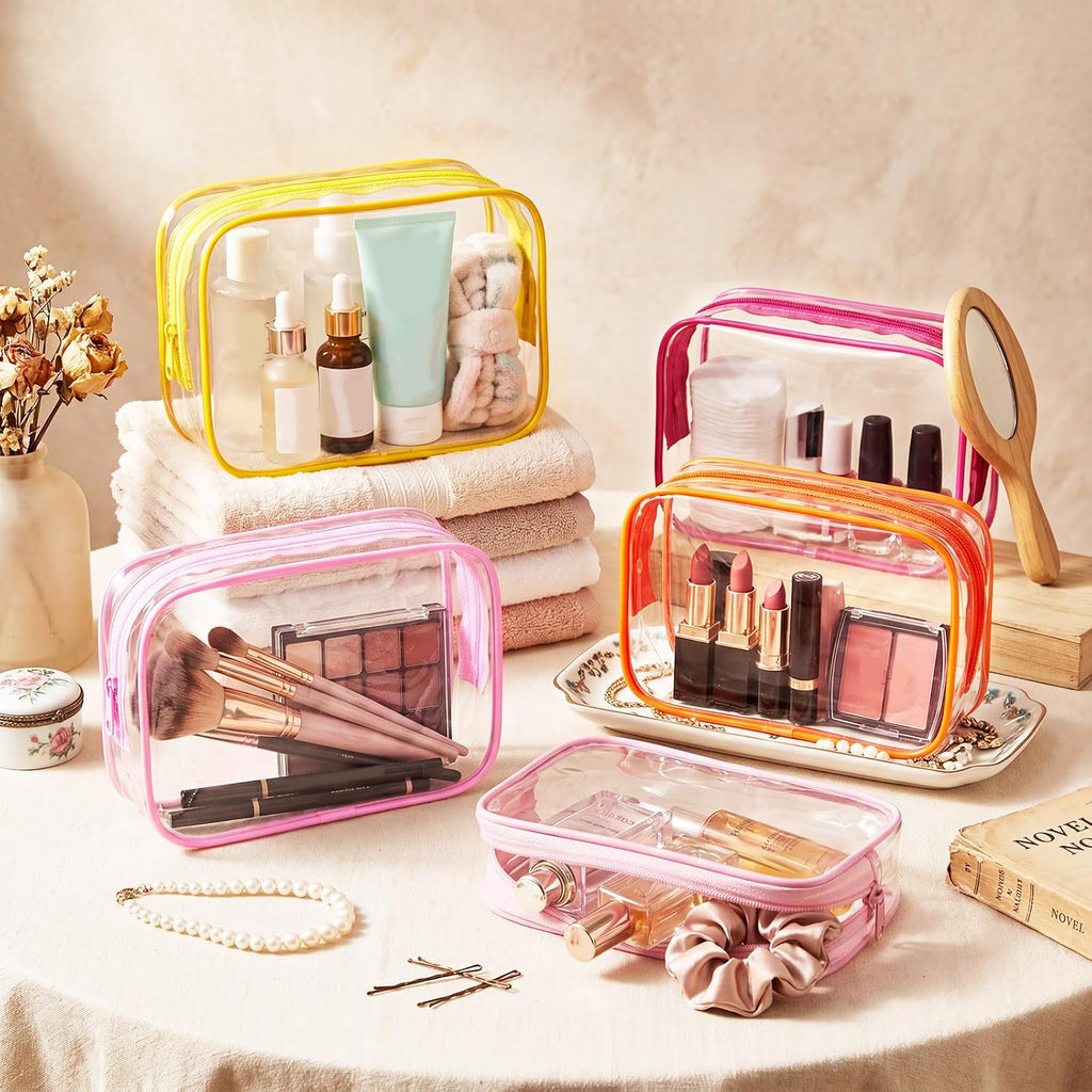 Shinylin 15 Pcs Clear Makeup Bag with Zipper, PVC Bag, Pink Orange