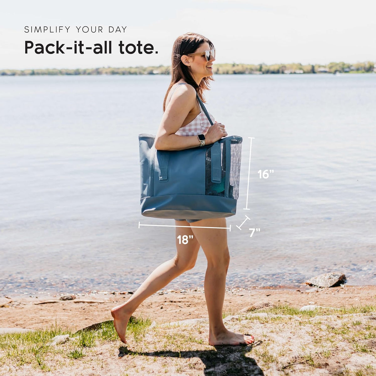 MISSION Outdoor Cassi Lightweight Beach Tote Bag with Waterproof Bottom and Coated Mesh for Beach Boat Pool Sports